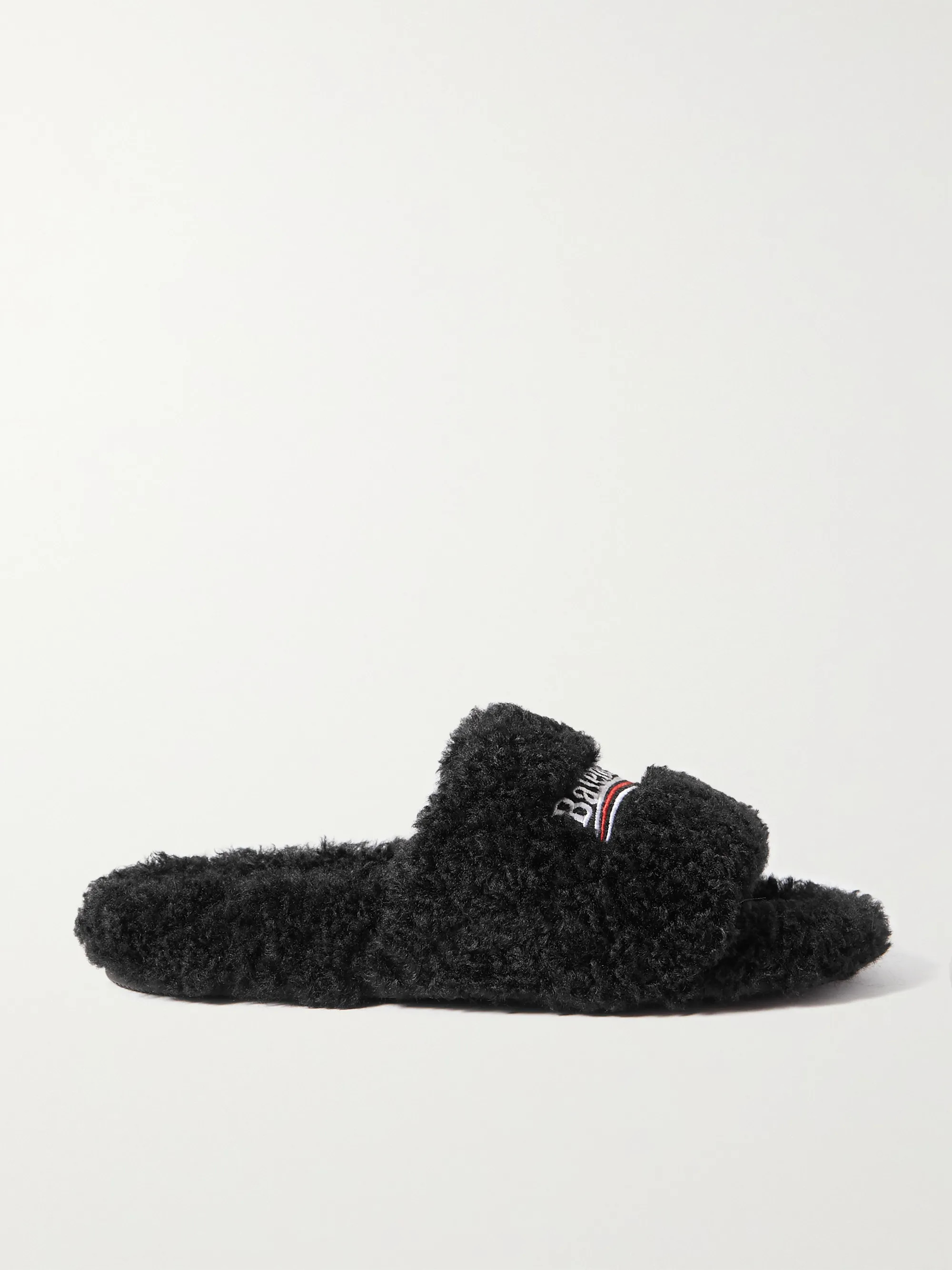 Furry logo-embroidered faux shearling slides | NET-A-PORTER (US)