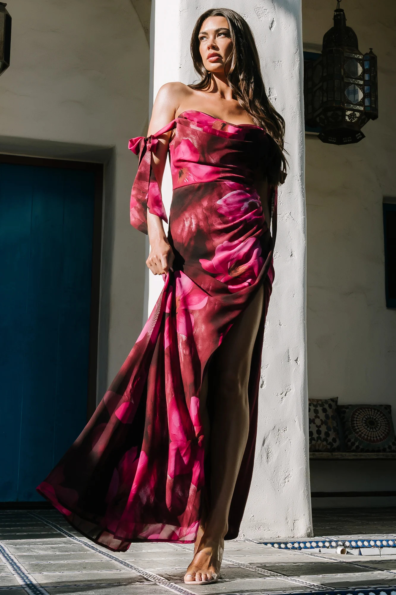 Allegra Off Shoulder Maxi Dress | Berry Rouge Floral | Baltic Born