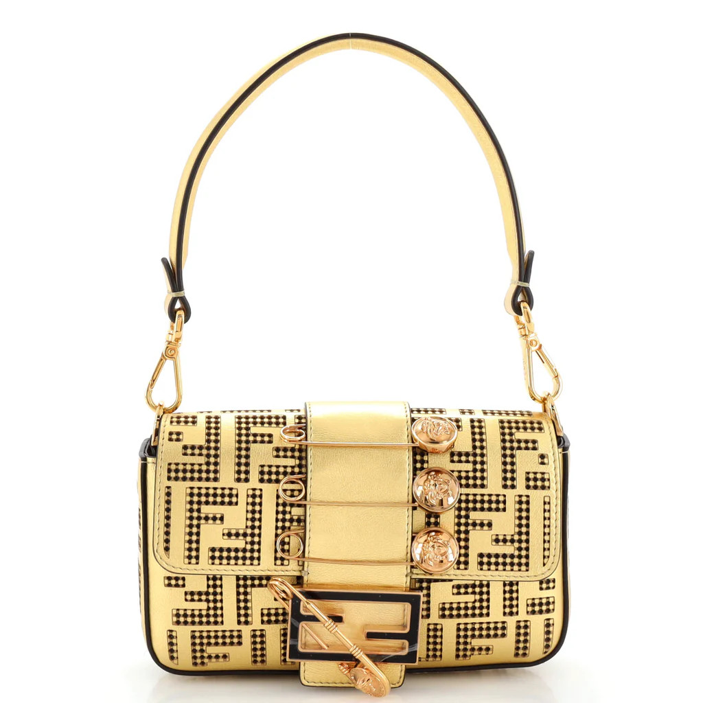 x Versace Fendace Brooch Baguette NM Bag Perforated Zucca Leather Mini | Rebag