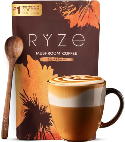 RYZE SUPERFOODS Mushroom Medium Roast Coffee USDA Organic with 6 Adaptogenic Mushrooms, USA Grown Instant Coffee for Better Energy, Focus Digestion Immunity with Lions Mane & Turkey Tail 30 Servings | Amazon (US)
