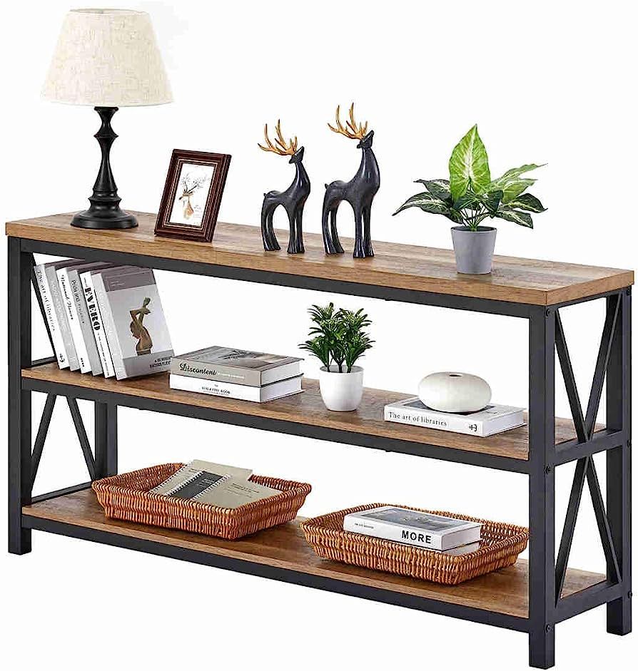 FATORRI Industrial Console Table for Entryway, Wood Sofa Table, Rustic Hallway Tables with 3-Tier... | Amazon (US)