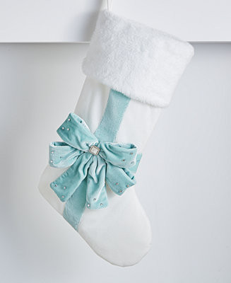 Holiday Lane Opulence Fuzzy White Blue Bow Stocking, Macy's Exclusive  - Macy's | Macy's