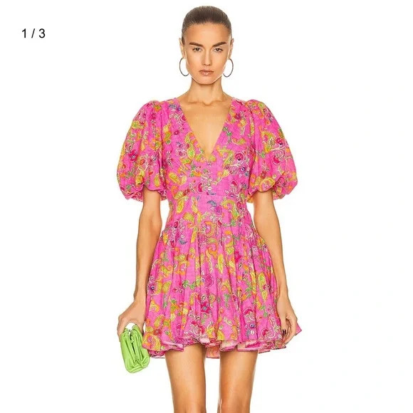 Hemant and Nadita Pink Puff Sleeve Dress Size Small | Poshmark