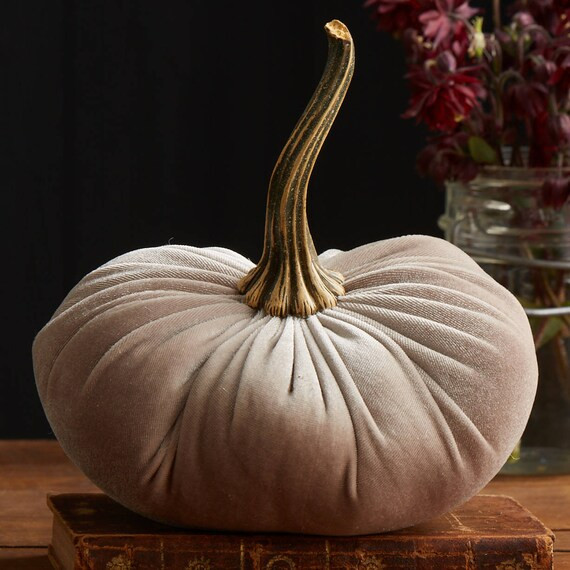 Large Velvet Pumpkin Taupe, rustic coffee table decor, modern farmhouse mantle decor, rustic wedding | Etsy (US)