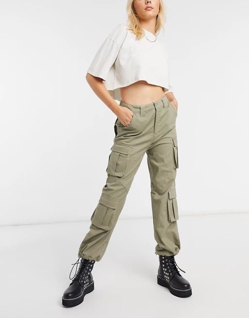 Signature 8 stretch high waisted cargo pants in khaki | ASOS | ASOS (Global)