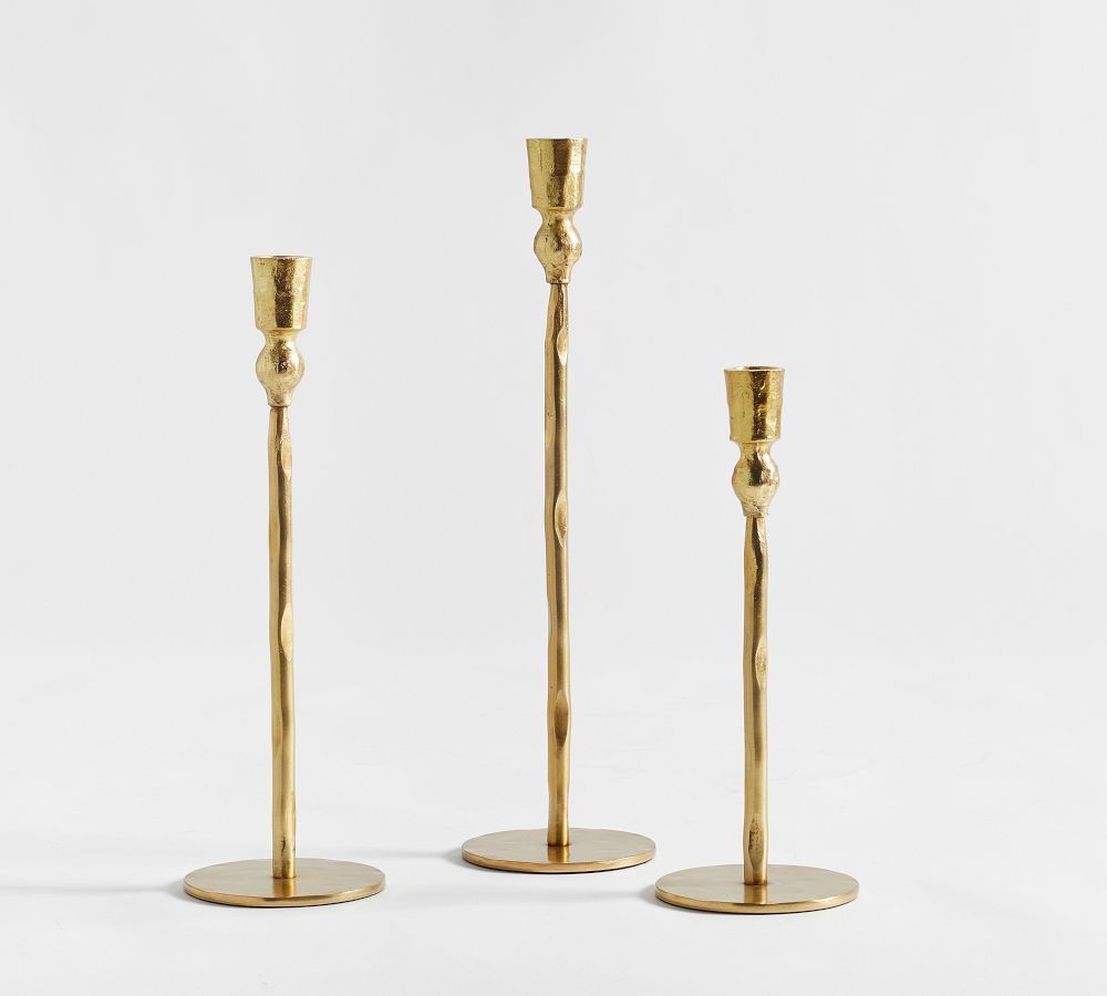 Poconos Hammered Taper Candleholders, Brass, Set of 3 | Pottery Barn (US)