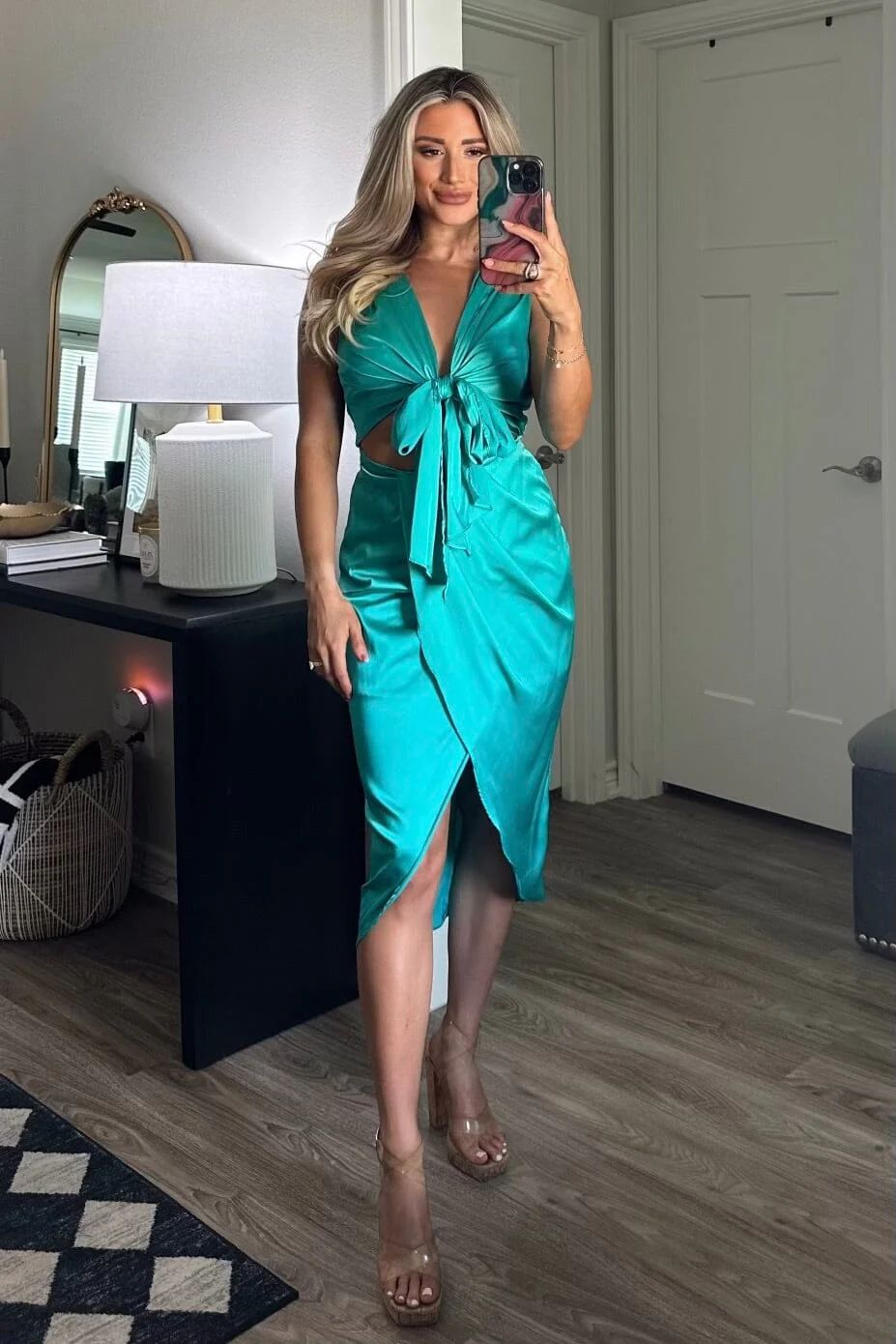 Brittany Tie Midi Dress: Turquoise | Bella and Bloom Boutique