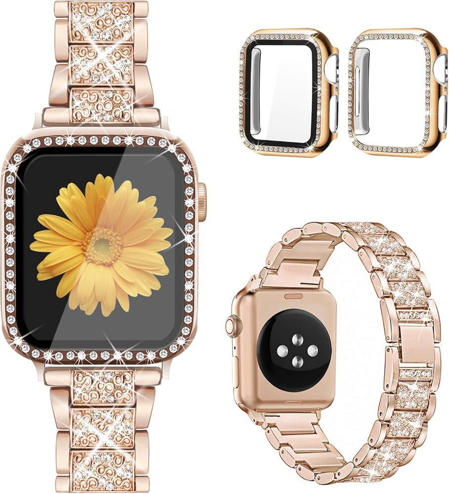 Mesime Compatible for Apple Watch Band with Screen Protector Case, Jewelry Replacement Band 45mm ... | Amazon (US)