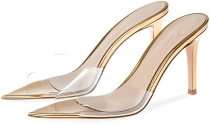 Women'S Transparent Strap Pointed Open Toe Stiletto Slide Sandals Fashion Slip On Sexy Clear High... | Amazon (US)