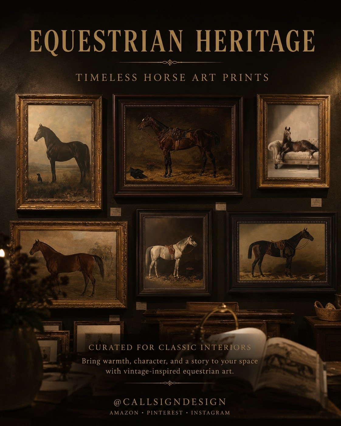 Bring timeless character to your walls with vintage-inspired equestrian art that never goes out of style. Whether you’re creating a cozy library, refined living room, or classic gallery wall, these horse prints add warmth, history, and effortless sophistication to every space.

#AmazonFinds #HorseArt #EquestrianDecor #VintageStyle #GalleryWall #ClassicHomeDecor #TraditionalInteriors #TimelessDesign #WallArt #MoodyHome #LuxuryForLess #HomeDecorInspo #AmazonHome #InteriorStyling #callsigndesign