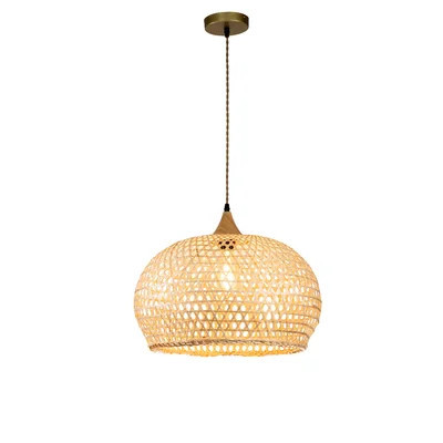1-Light Modern Coastal Beige Pendant Light 20 in. Natural Rattan Airy Shade in Brass Finish | Wayfair North America