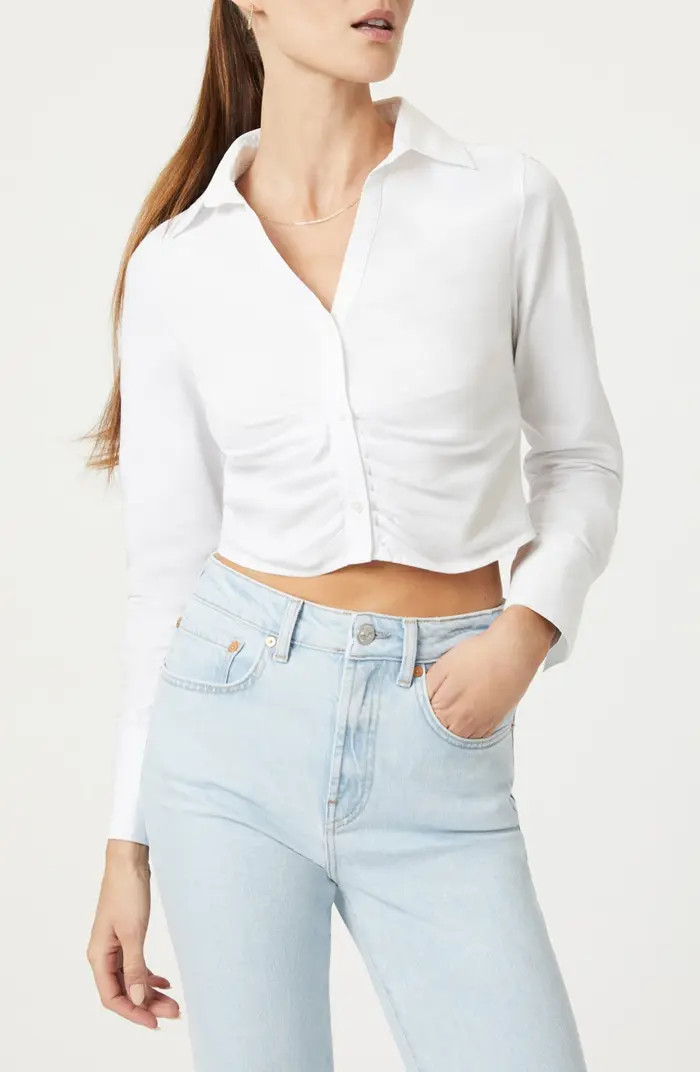 Ruched Crop Cotton Button-Up Shirt | Nordstrom