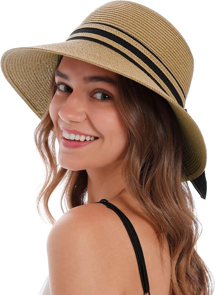 Women's Sun Hats UV Protection Large Wide Brim Hat Women Packable Sun Hat for Women Straw Hats | Amazon (US)