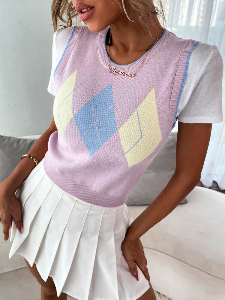Argyle Pattern Sweater Vest | SHEIN