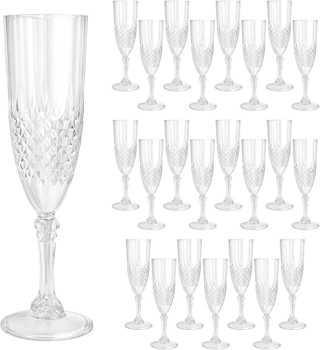24 Pcs Plastic Champagne Flutes,White Champagne Glasses Bulk, Made of Durable Plastic Material Ca... | Amazon (US)