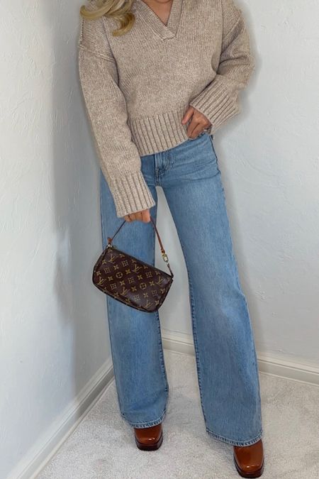 Wide leg jeans 
90s 
Vuitton 
Sweater 
Cropped sweater 
Sweater 
Fall Sweater 
Fall outfits 
Fall outfit 
#ltkseasonal 
#ltku
#ltkstyletip 


#LTKitbag #LTKfindsunder100 #LTKshoecrush