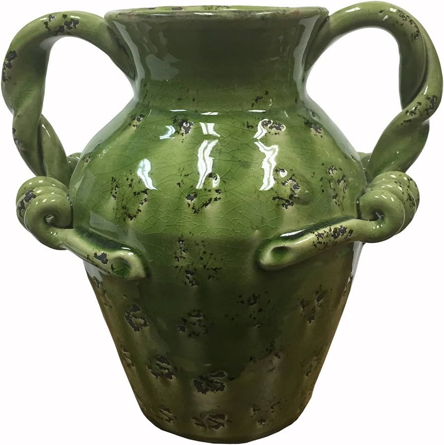 Transpac Ceramic 10.5" Decorative Urn Vase Pitcher, Green | Amazon (US)