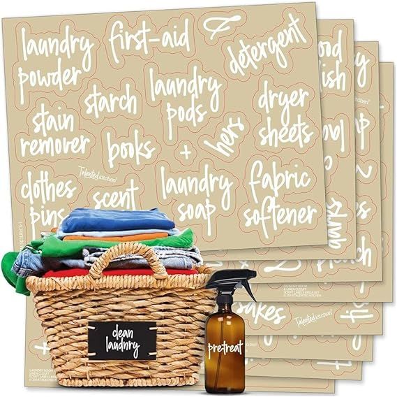 141 Laundry Room Labels for Jar Containers, Preprinted White Script on Clear Household Stickers f... | Amazon (US)
