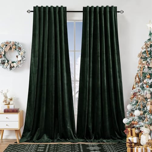 Dchola Dark Green Velvet Curtains for Bedroom Window with Back Tab, Super Soft Vintage Luxury Heavy Drapes, Room Darkening Thermal Insulated Curtains for Living Room, W52 by L90 inches, 2 Panels | Amazon (US)