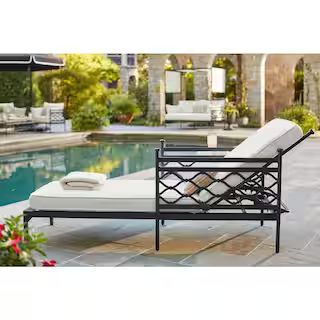 Wakefield Aluminum Outdoor Chaise Lounge with Natural White Cushions | The Home Depot