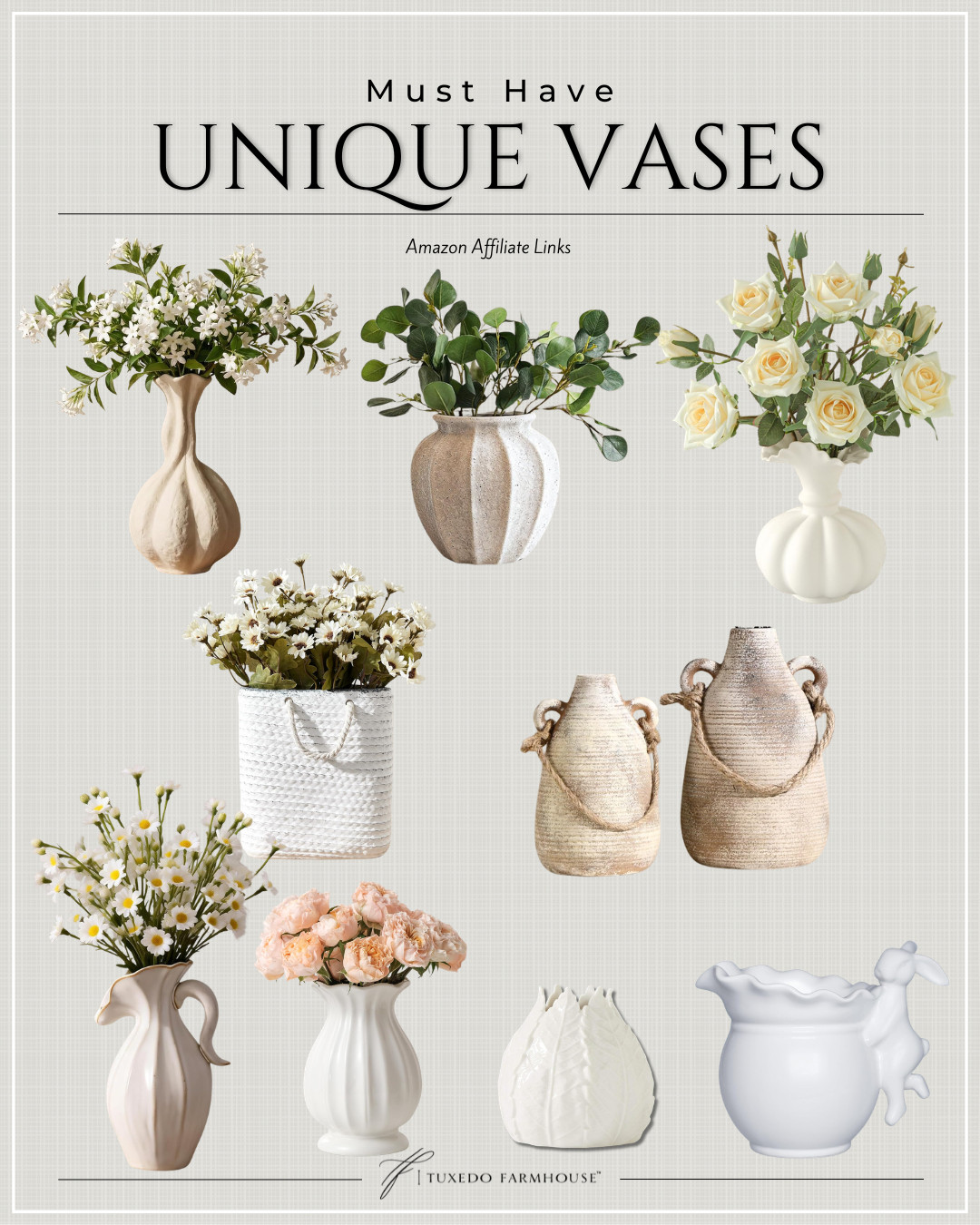 Amazon - Must Have Unique Vases

Check out these beautiful vases! They're perfect for adding some farmhouse charm to your home. #homedecor 

 #LTKSeasonal #LTKHome #LTKSaleAlert