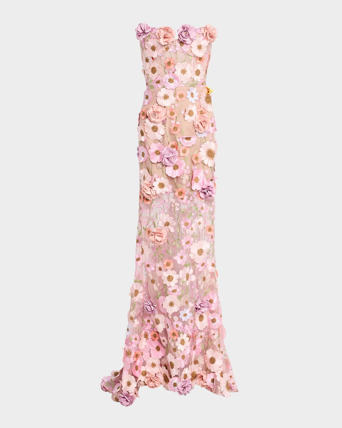 Jasmine Strapless Floral-Embroidered Gown | Neiman Marcus