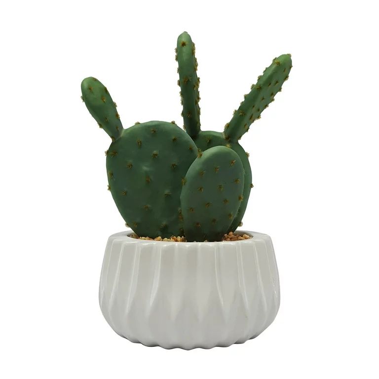 Better Homes & Gardens Ceramic Pot with Faux Cactus Plant, 9.875"H, Green, Cactus | Walmart (US)