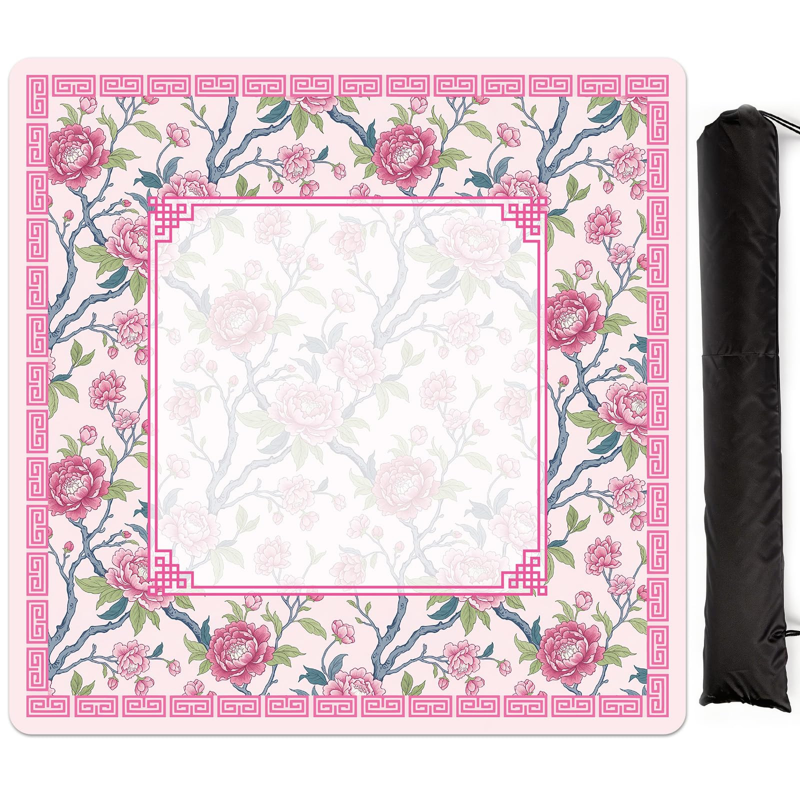 Mahjong Mat for Table - Pink and Green Chinoiserie Mah Jong Mats with Carrying Bag 31.5''x31.5'' ... | Amazon (US)