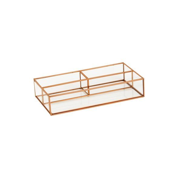 10"X5"X2" 3 Compartment Vertical Glass & Metal Vanity Organizer Copper Finish - Threshold™ | Target