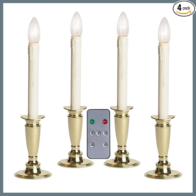 Set of 4 Battery Operated Window Candles with Remote Control - (Shiny Brass) | Amazon (US)