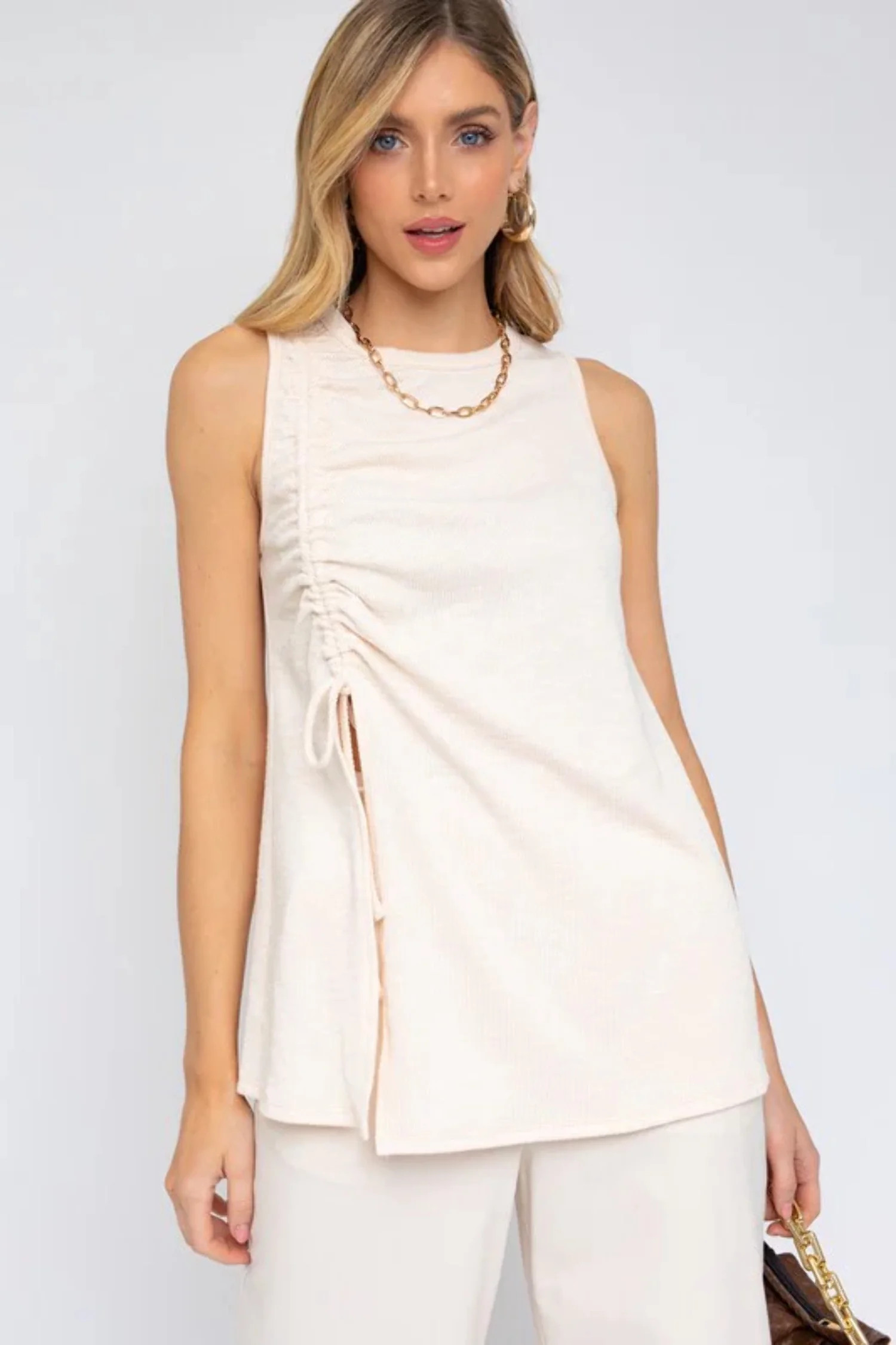 Gilli Casual Sleeveless Ruching Loose Fit Front Slit Top | Walmart (US)