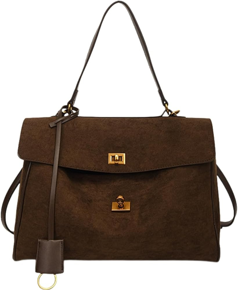 Brown Suede Tote Bag Crescent Shoulder Slouchy Hobo Handbag for Women Work Travel Trendy Fall Pur... | Amazon (US)
