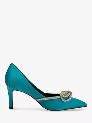 SHOE THE BEAR Harper Bow Satin Court Shoes, Turquoise | John Lewis (UK)