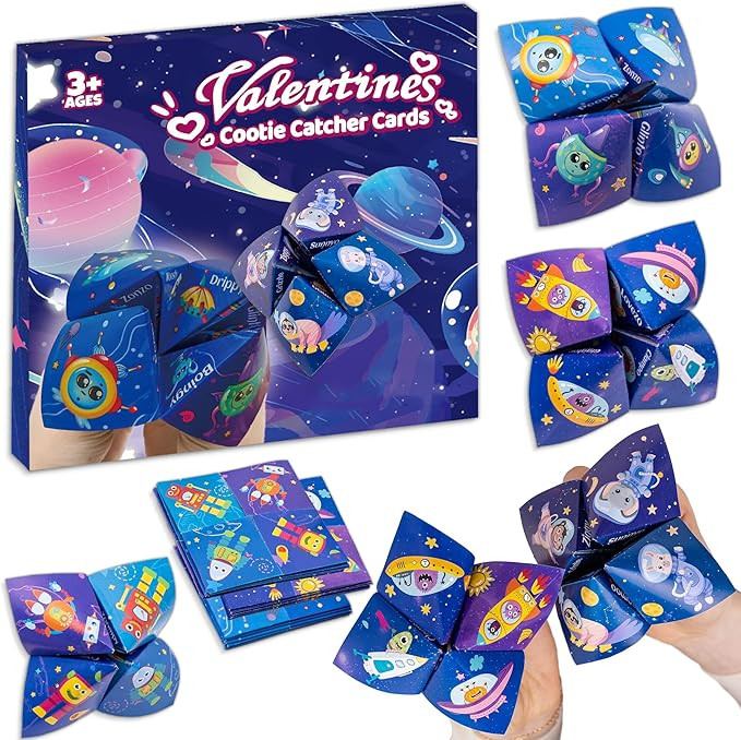 28 Pcs Valentines Day Cards for Kids School Classroom Exchange, Cootie Catcher Foldable Fortune T... | Amazon (US)