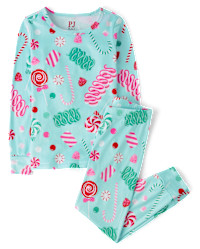 Girls Holiday Candy Snug Fit Velour Pajamas - aqua | The Children's Place