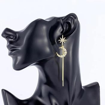 14k Gold Plated Dangle Earring - Moon and Star Design Dangle Earring, Shining Created Zircon , Pr... | Amazon (US)