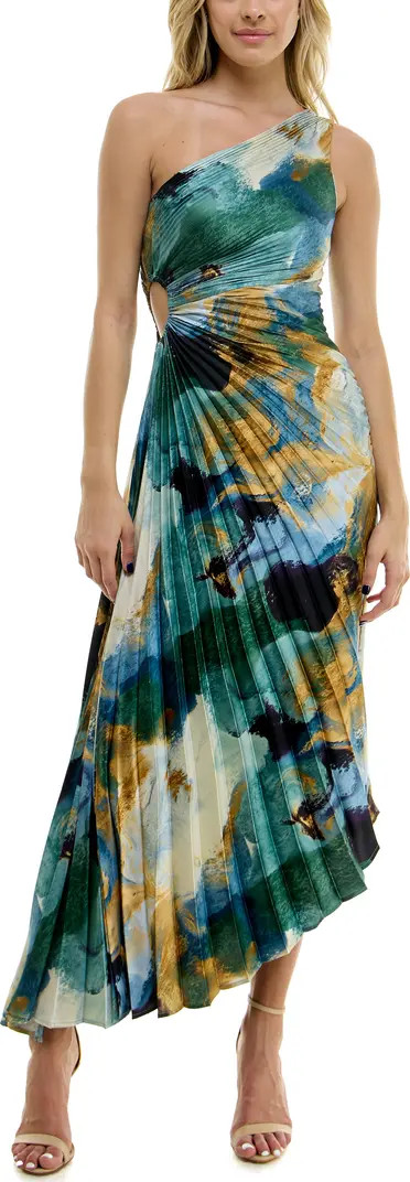 Print Asymmetric Hem Pleated Maxi Dress | Nordstrom