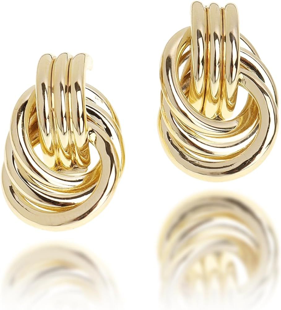 JeanBeau Gold Statement Geometric Dangle Drop Earrings for Women Girls Chunky Trendy Knot Stud Lo... | Amazon (US)