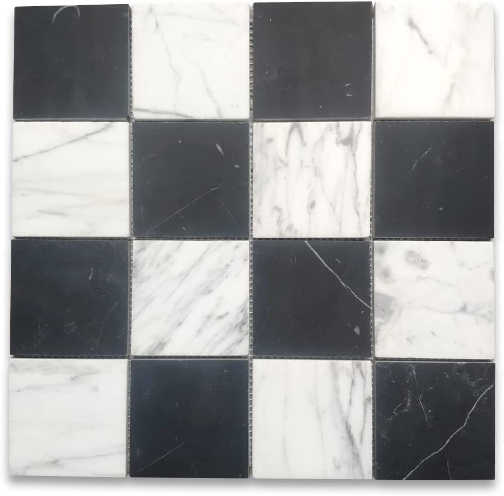 Stone Center Online Carrara White Nero Marquina Black Marble 3x3 Checkerboard Mosaic Tile Honed K... | Amazon (US)