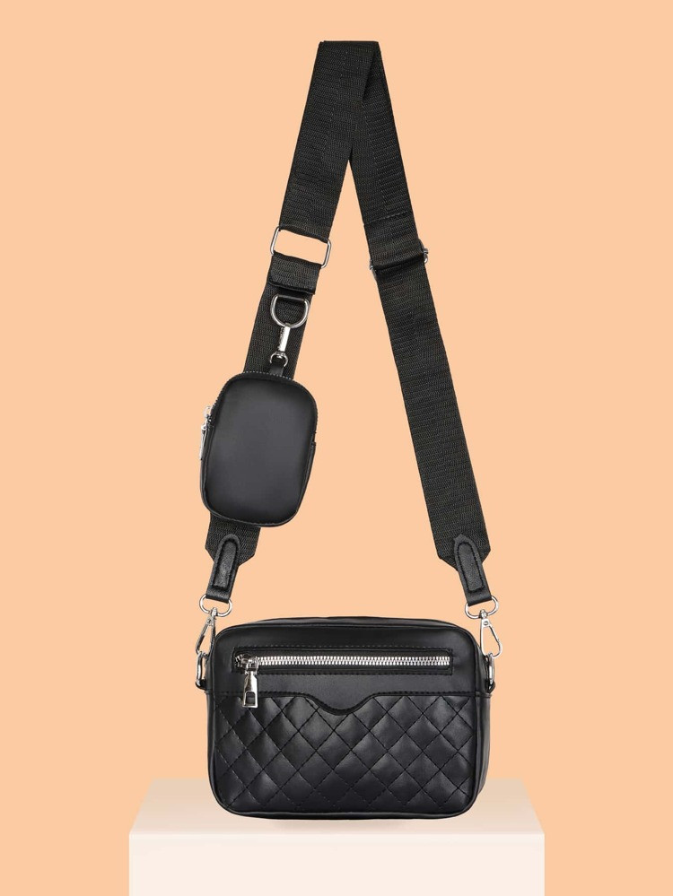 Mini Quilted Detail Chain Decor Square Bag With Coin Purse | SHEIN