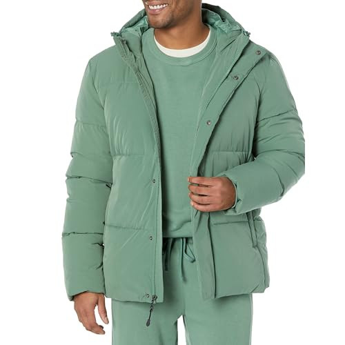Amazon Essentials Men's Mid-Length Hooded Puffer Coat (Available in Big & Tall), Sage Green, 4X-Large Big | Amazon (US)