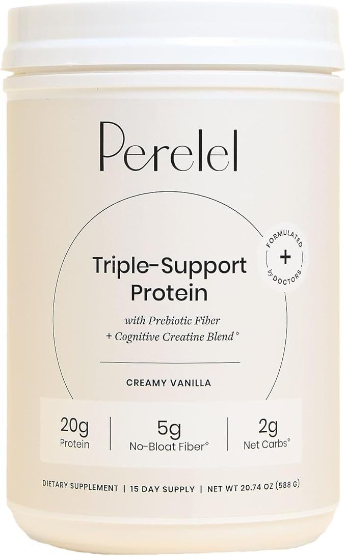 Perelel Triple-Support Plant Based Protein Powder, Creamy Vanilla, 20g Vegan Protein Powder, 3g C... | Amazon (US)