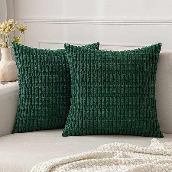 MIULEE Pack of 2 Green Corduroy Christmas Decorative Throw Pillow Covers 18x18 Inch Soft Boho Str... | Amazon (CA)