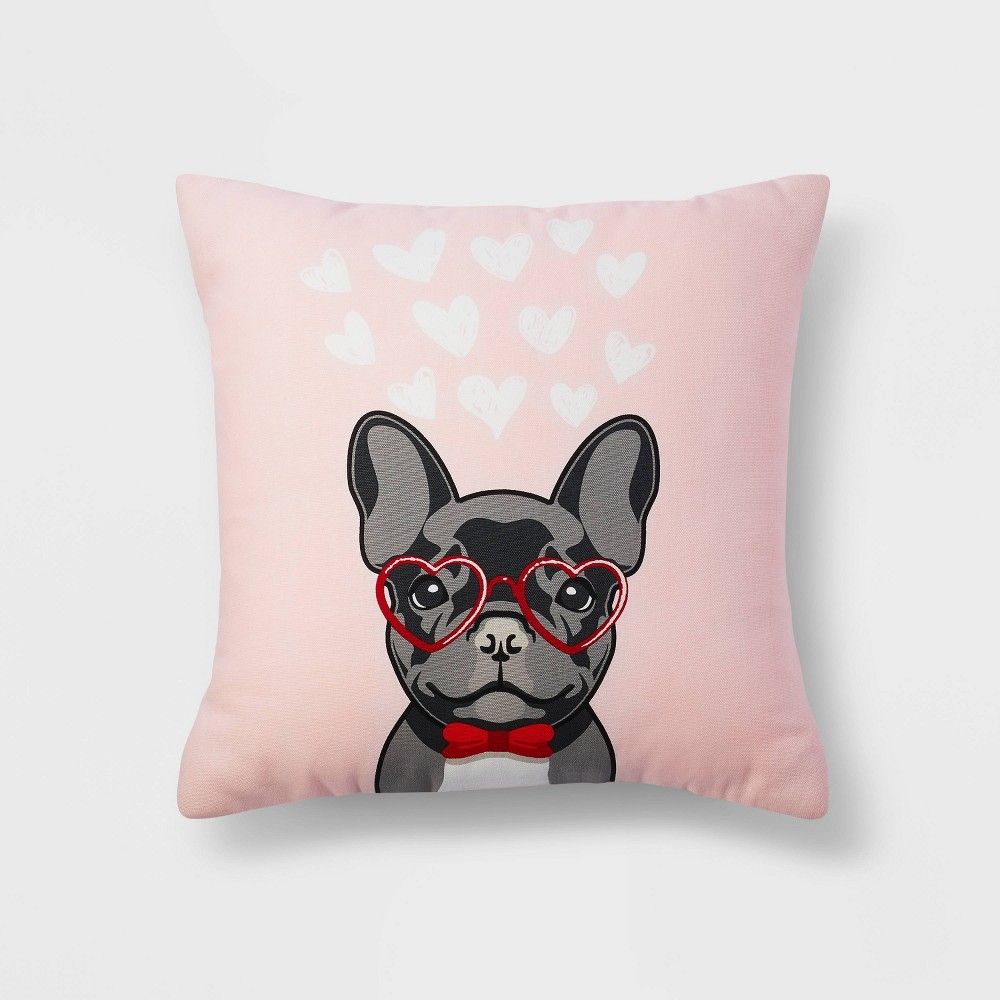 Square Dog Valentine's Day Pillow Pink - Spritz | Target