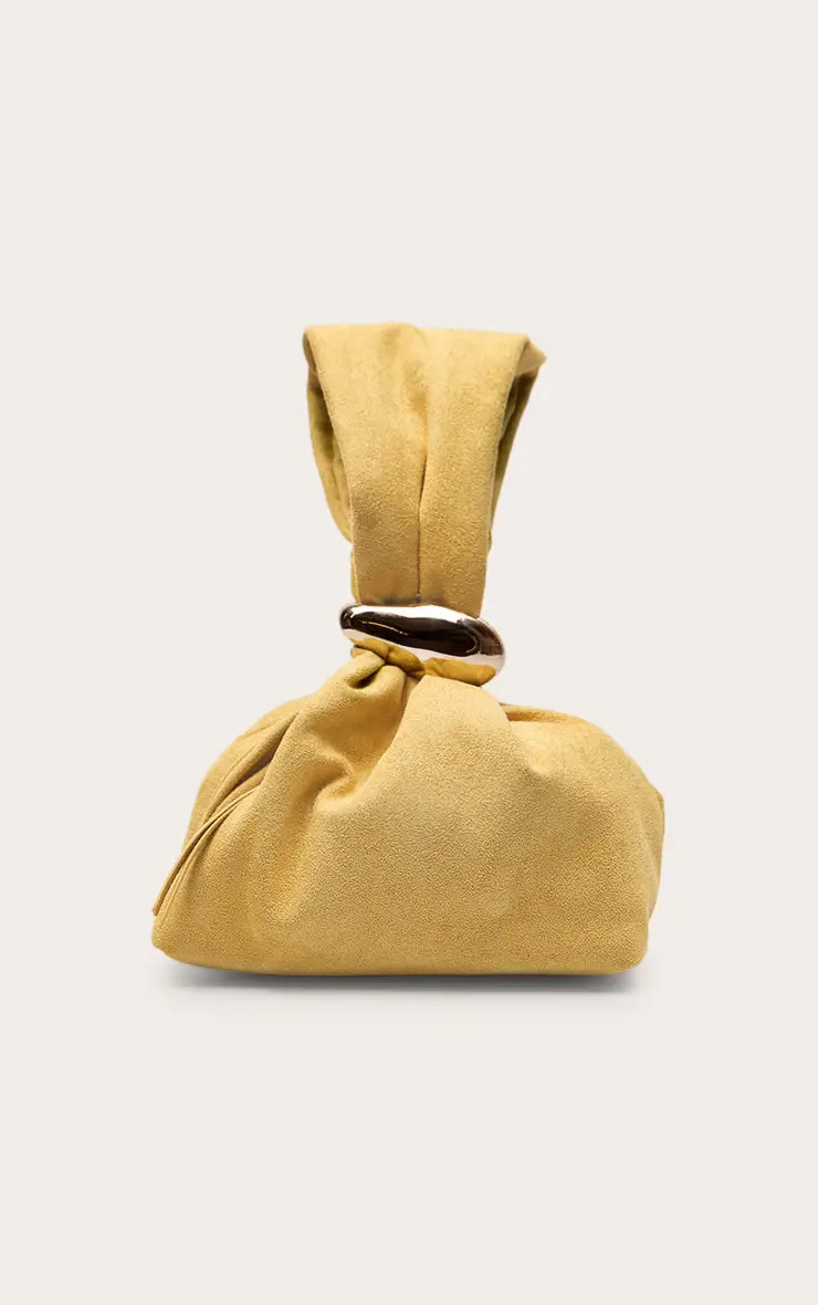 Chartreuse Faux Suede Gold Handle Hand Bag | PrettyLittleThing USA | PrettyLittleThing US
