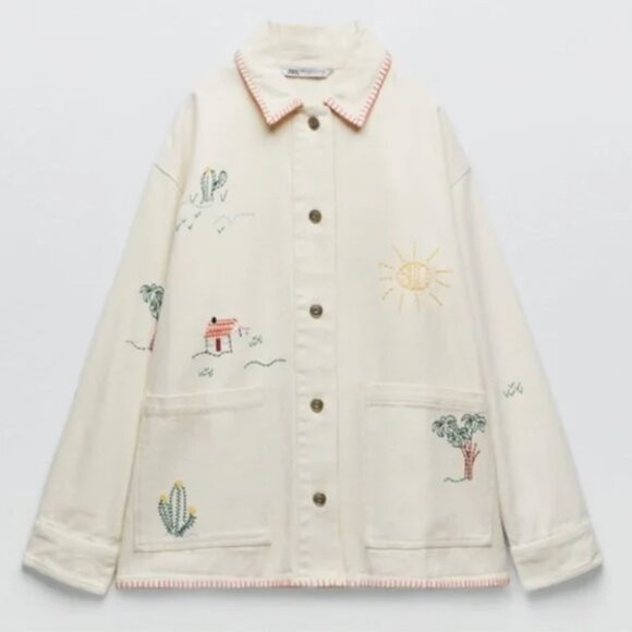Zara EMBROIDERED COTTON OVERSHIRT | Poshmark