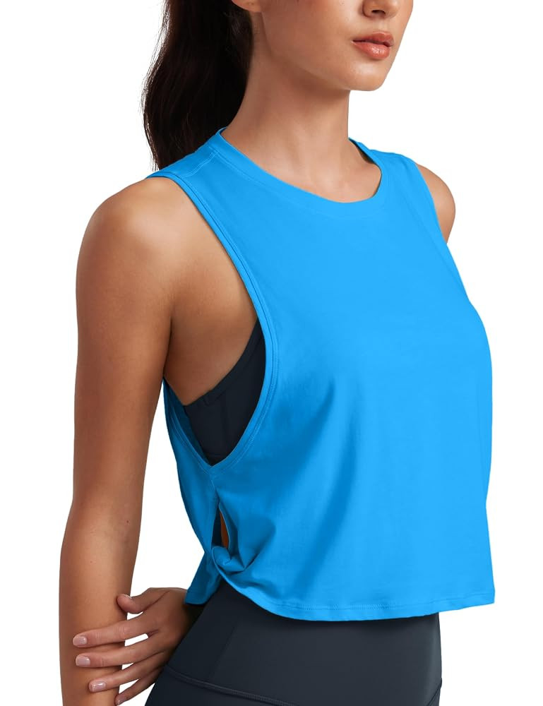 CRZ YOGA Pima Cotton Cropped Workout Tank Tops for Women - Sleeveless Sports Athletic Yoga Runnin... | Amazon (US)