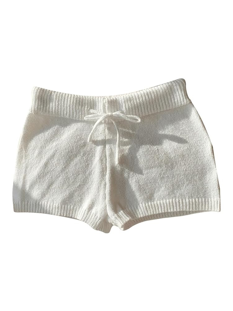Women's Drawstring Drop Waisted Knit Mini Shorts Y2K Skinny Lounge Shorts Micro Bottoms | Amazon (US)