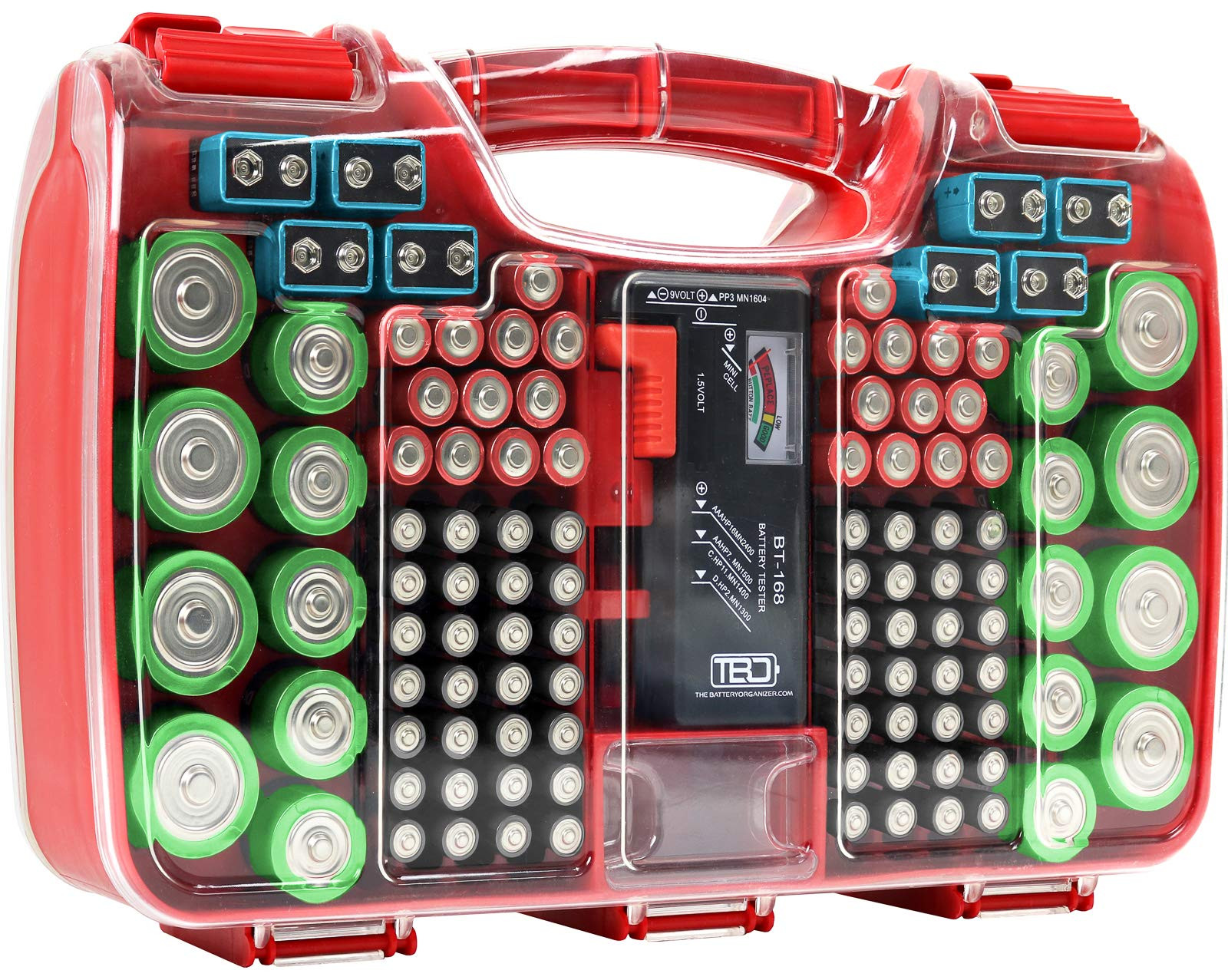 Battery Organizer Storage Case with Tester, Holds 180 Batteries, Clear Hinged Cover, Locking Lid ... | Amazon (US)