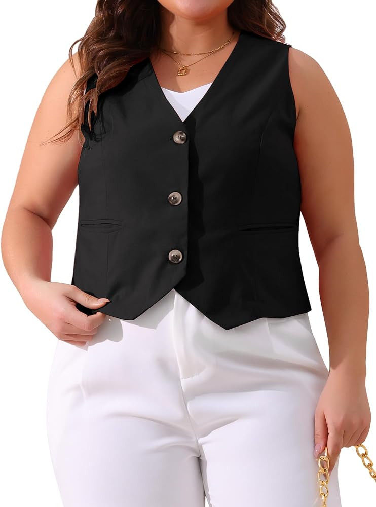 Agnes Orinda Plus Size Linen Vest for Women Lined Button Down Sleeveless Blazer Suit Vest Shirt C... | Amazon (US)
